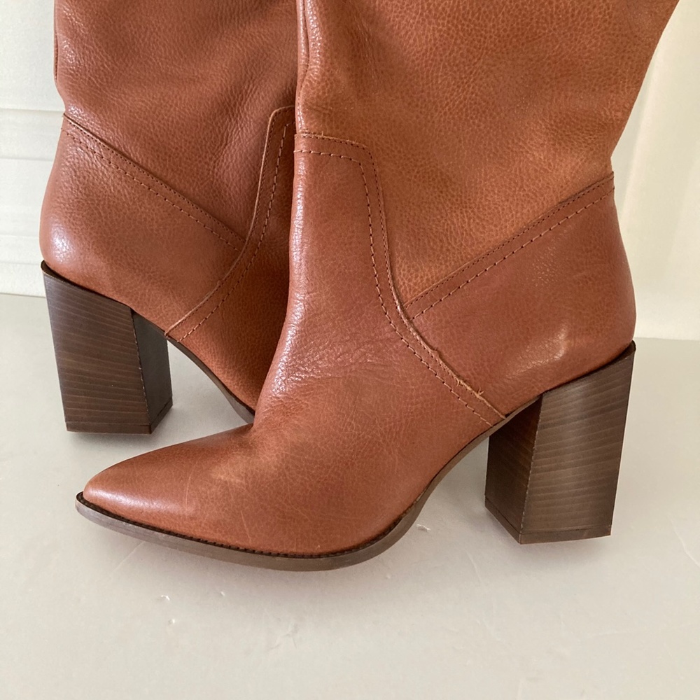 NWOT Free People Riley Tall Slouch Brown Leather Boots Sz 40/37 - Picture 2 of 7